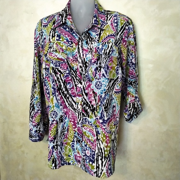 Kim Rogers Tops - Kim Rogers Roll Sleeve Blouse Like New 2X